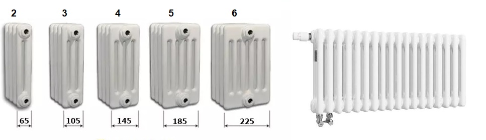 Размерный ряд трубчастых батарей Арбония