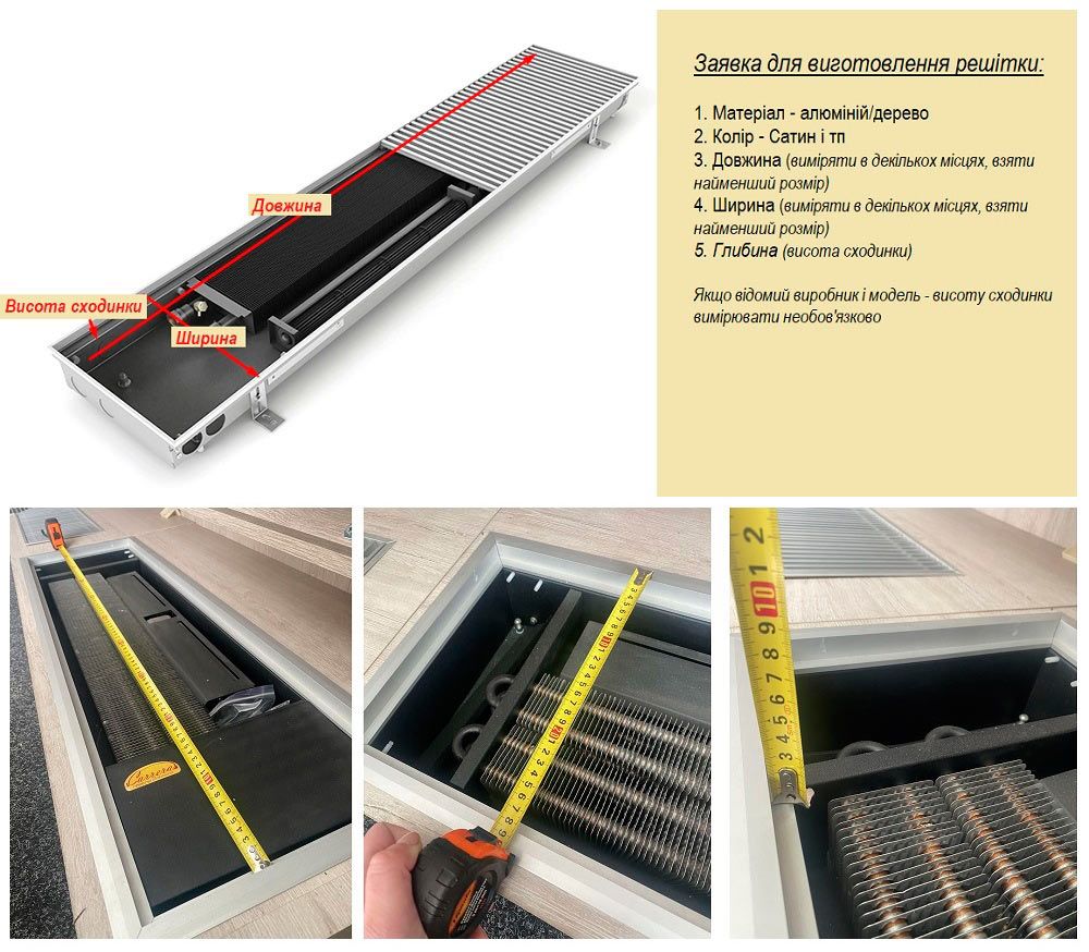 Как замерять решетку для внутрипольного конвектора