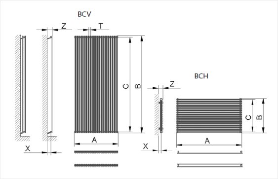 Размеры и подключения радиатора Betatherm Ellipse Double