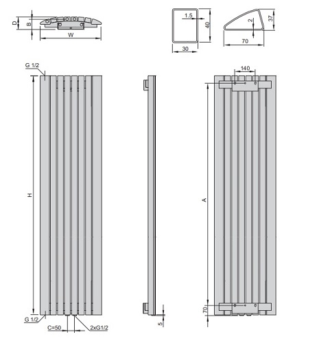 Креслення та технічні розміри батареї Енікс Мемфіс