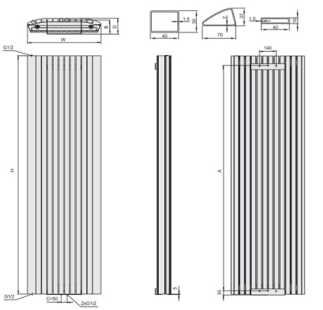 Креслення та технічні розміри батареї Енікс Мемфіс