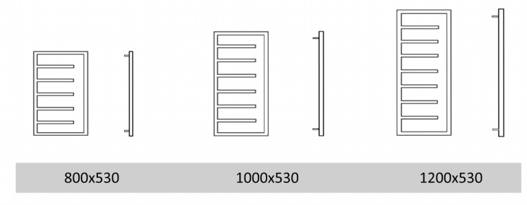 Варианты размером полотенцесушителя Генезис Комбо