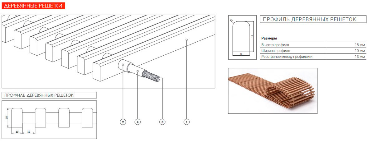Деревянная решетка ТМ Конвек, чертеж