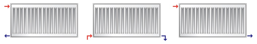 Варианты бокового подключения радиатора Пурмо