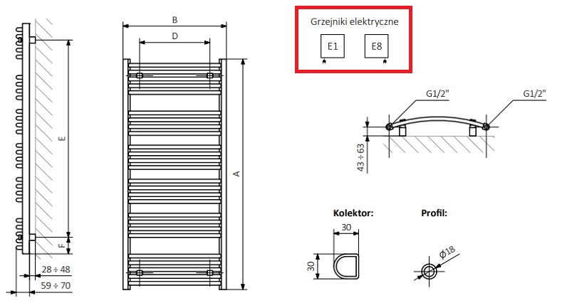 Креслення та способи підключення Terma Domi 