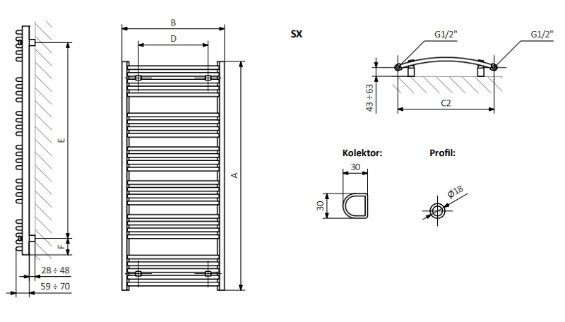 Креслення та способи підключення Terma Domi