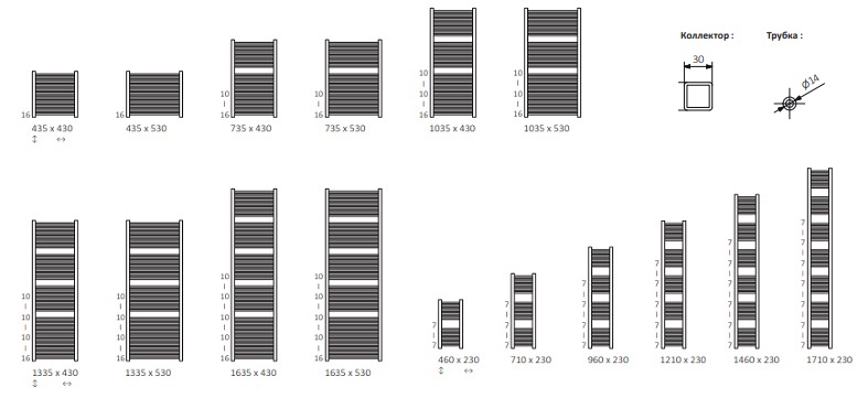 Розміри рушникосушки Terma Mike