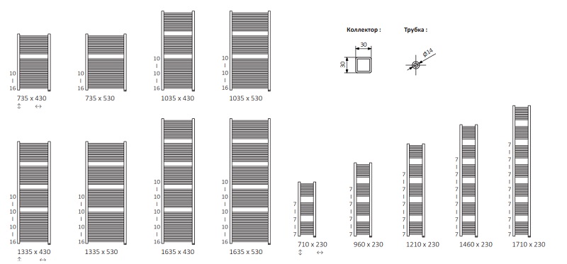 Розміри сушки для рушників Terma Mike Elektric