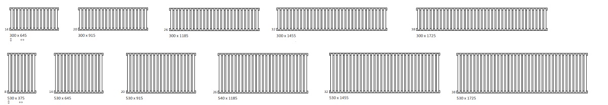 Размеры трубчатого радиатора Терма Немо