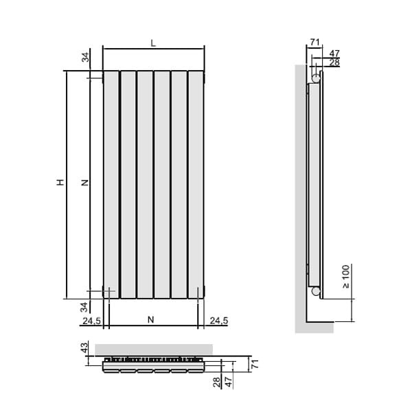Креслення вертикальної батареї Zehnder Roda ROV