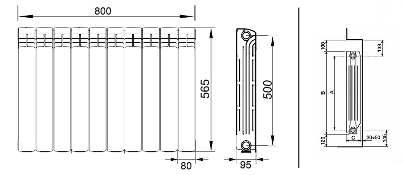 Алюминиевый радиатор на 10 секций, схема