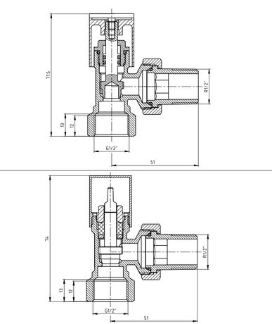 Комплект радіаторних кранів, кутовий, чорний Warm Well