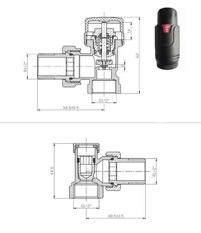 Комплект термостатичний кутовий чорний Warm Well