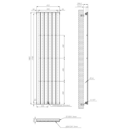 Вертикальний радіатор Largo 1-трубний, чорний